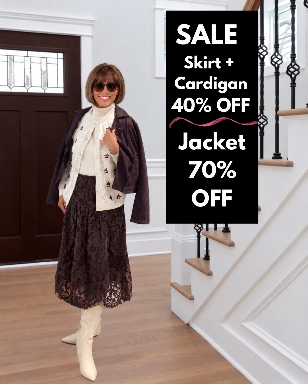 SALE: Lace Skirt and Embroidered floral Cardigan are 40% OFF 🛍️ Brown Suede Moto Jacket is 50% OFF + an additional 20% OFF!! Both have FREE Shipping ‼️ Grab this now!!
The Sale ends Tonight 😳

#LTKSaleAlert #LTKWorkwear #LTKootd

https://liketk.it/6oENf

#LTKMidsize