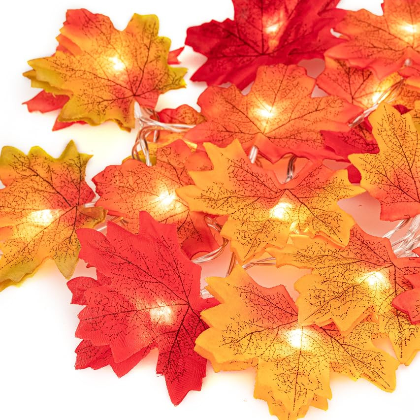 JamBer Fall Maple Leaf Garland 20 LED Maple Leaves Fairy Lights 7.4 Feet Fall Garland Lights Waterpr | Amazon (US)