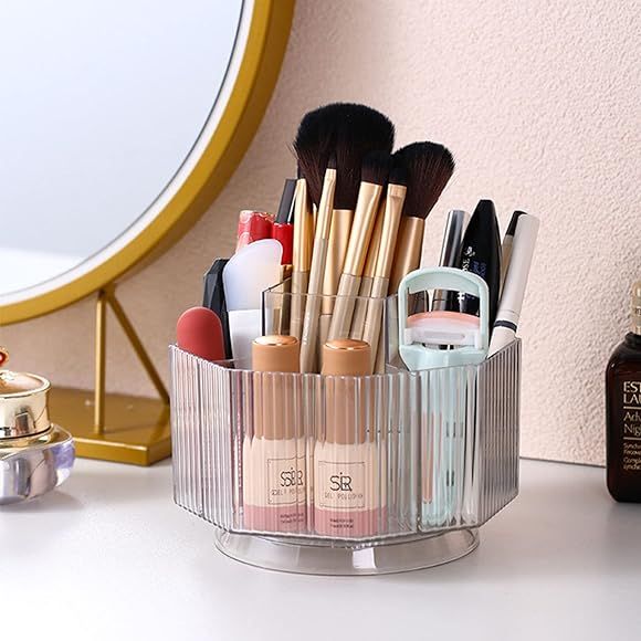 LINFIDITE 360°Rotating Makeup Brush Holder Cosmetic Display Case Clear Makeup Lip Gloss Organize... | Amazon (US)