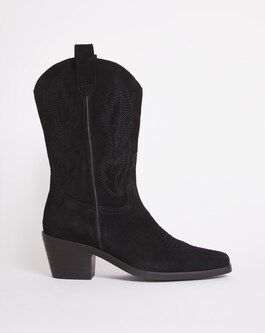 Shania Suede Western Embroidered Calf Boots Ex Wide Fit | Simply Be (UK)