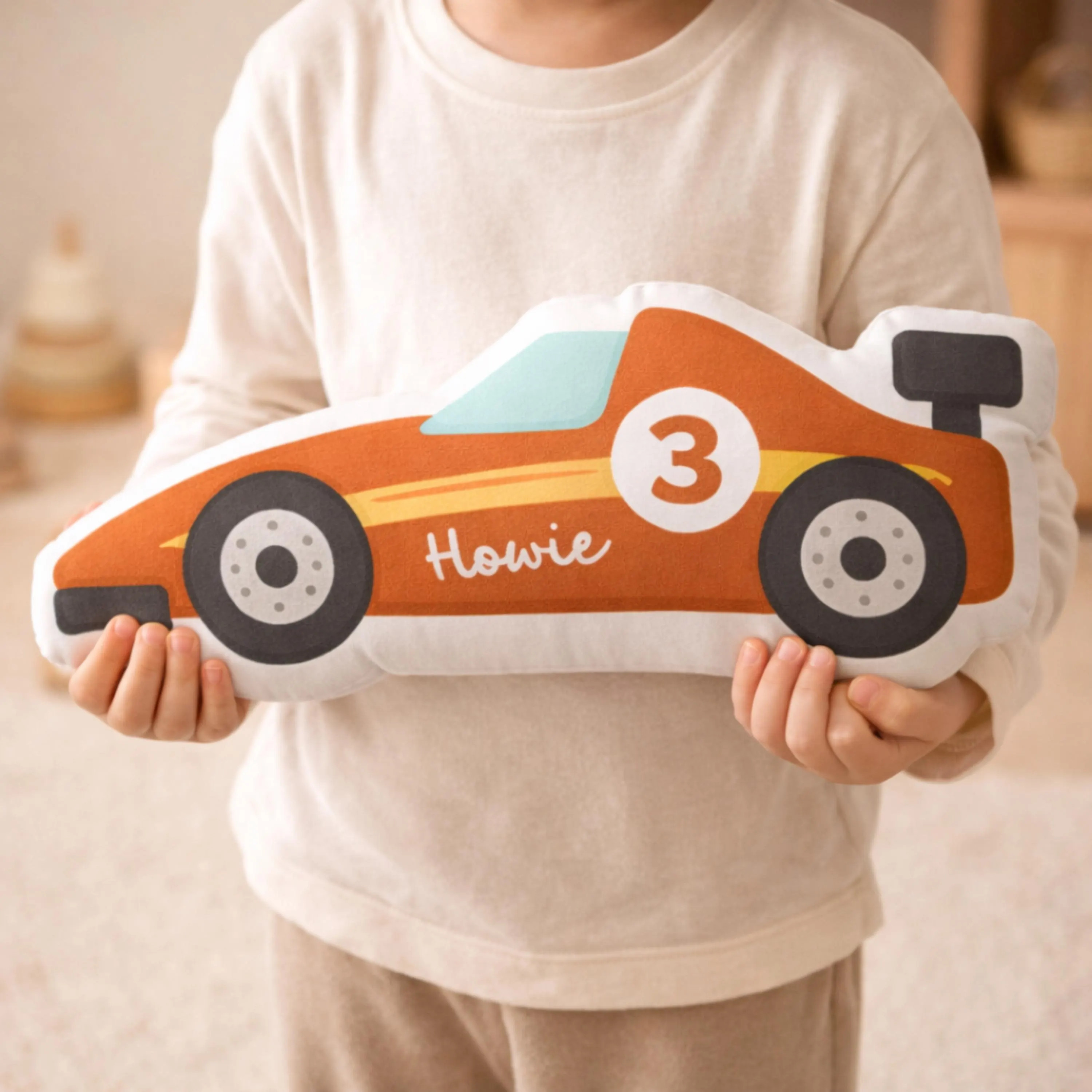 Race Car Shape Pillow, Personalized Nursery Decor, Motorsport Playroom Accent Cushion | Etsy (Global)