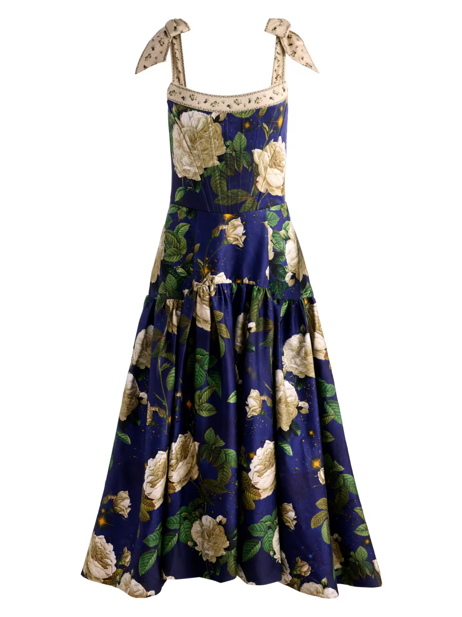 Rosalee Floral Bustier A-Line Midi-Dress | Saks Fifth Avenue