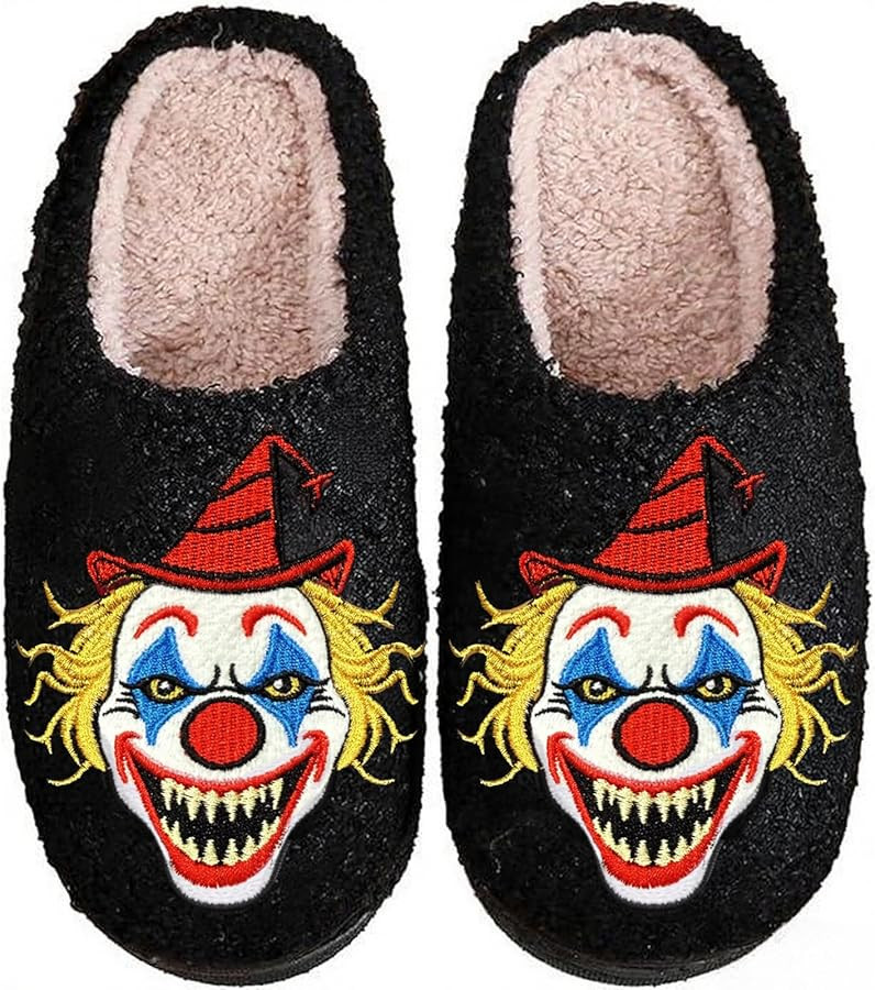 Afellicy Halloween Goth Slipper for Women Spooky Clown Plush Slippers Cozy Fuzzy Lining Horror Fo... | Amazon (US)