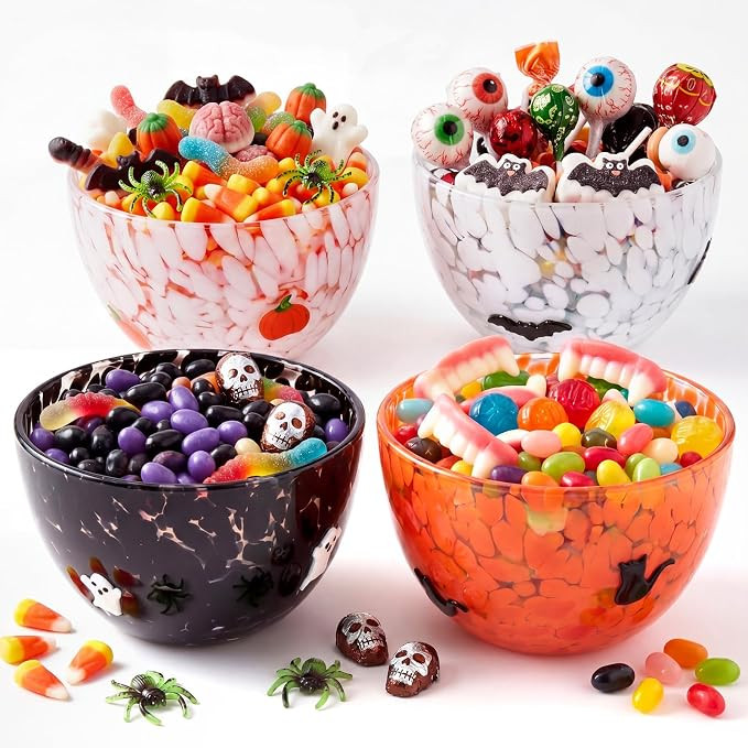FoldTier 4 Pcs Halloween Snack Bowl, 14oz Pumpkin, Ghost, Bat, Cat Candy Dessert Bowls Double Old... | Amazon (US)