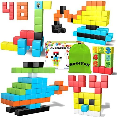 Magnetic Blocks for Toddler Toys, 48Pcs Magnetic Blocks Toddler Toys Learning Resource Sensory Magne | Amazon (US)