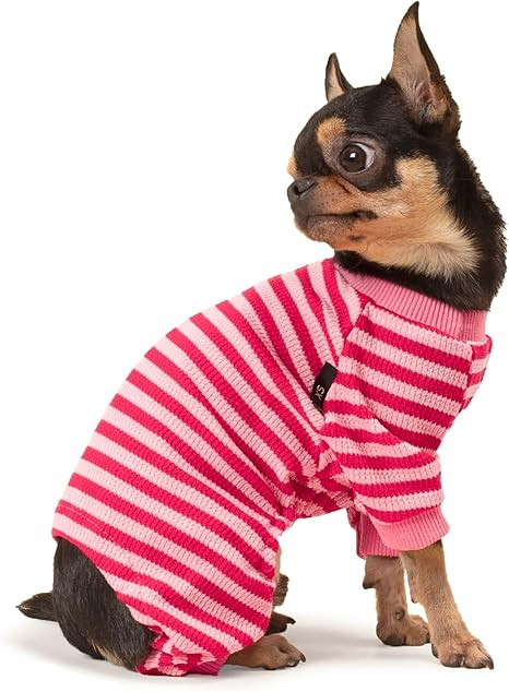 Fitwarm Pink and Red Striped Dog Pajamas, Waffle Dog Clothes for Small Dogs Girl Boy, Puppy Onesi... | Amazon (US)