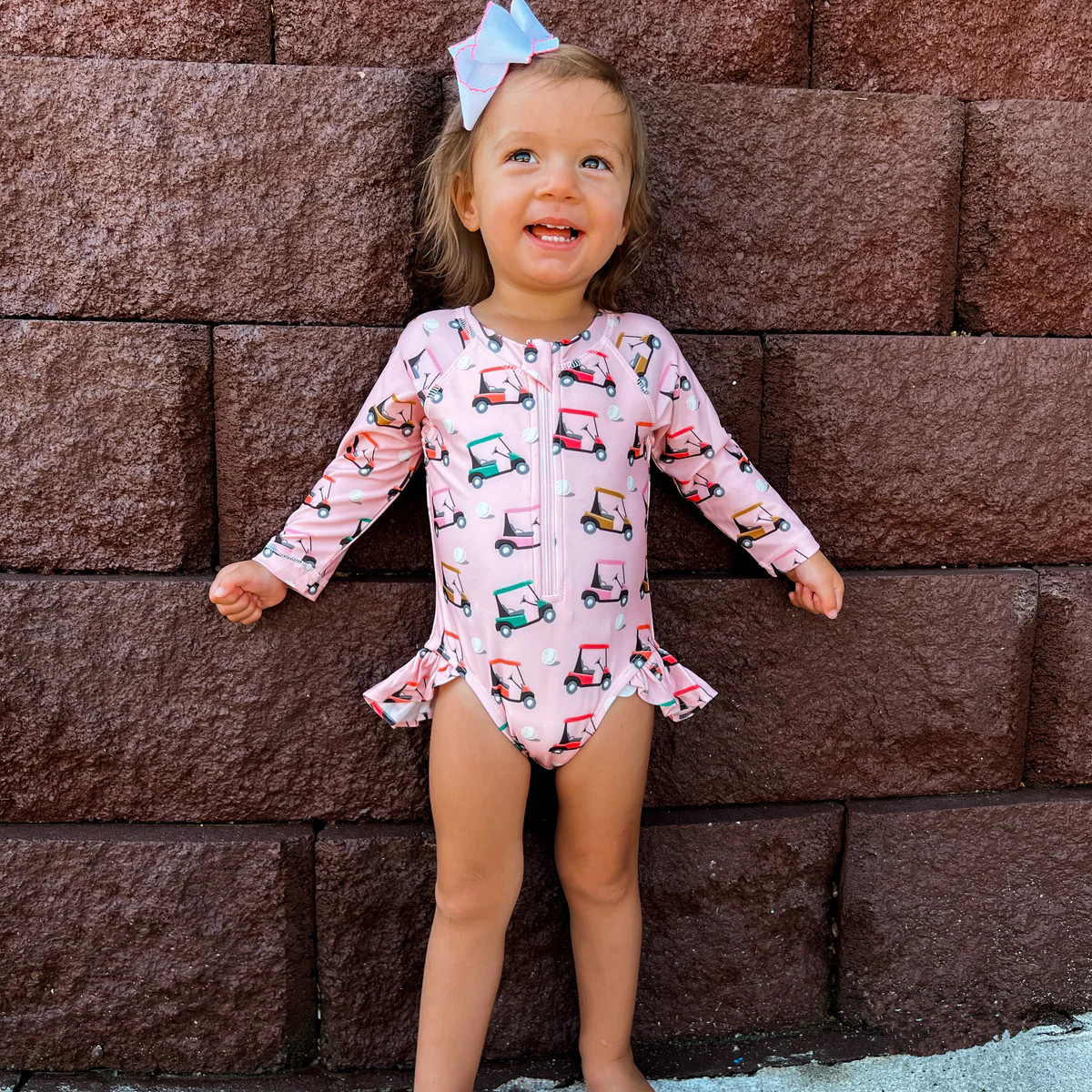 Pink Golf Cart / Skipper Rashguard Swimsuit / UPF 50+ | SpearmintLOVE