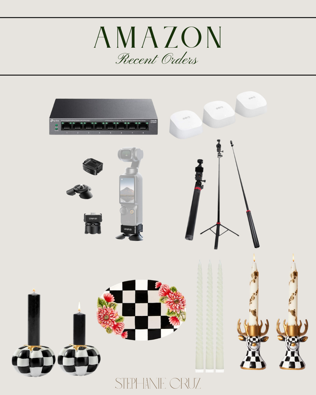 Recent Amazon orders with a mix of tech must haves and holiday decor finds. 
#AmazonFinds #AmazonFavorites #RecentOrders #LTKHome #LTKFinds #HolidayDecor 

 