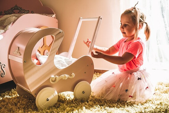 3 Piece Set Handmade Wooden Dolls Pram Pink | Etsy | Etsy (US)
