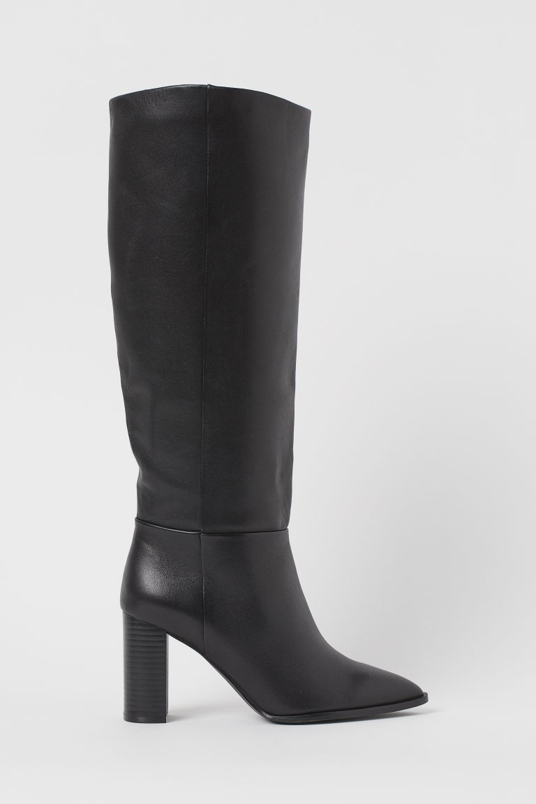 H & M - Knee-high Leather Boots - Black | H&M (US + CA)