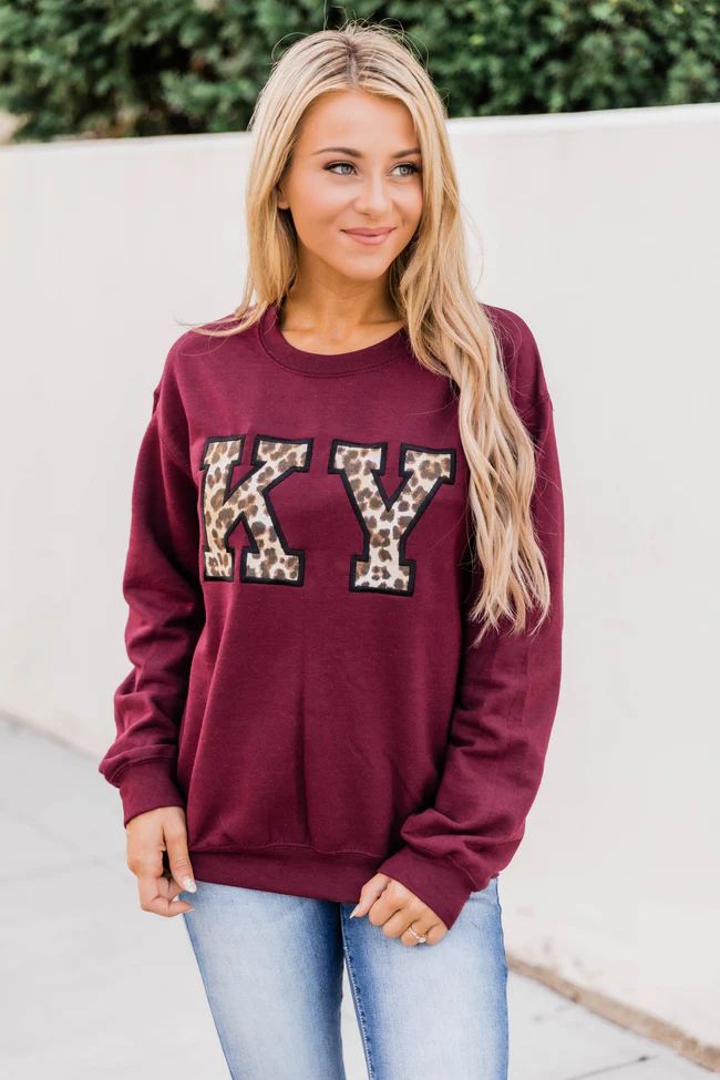 Leopard Print State Letters Applique Maroon Sweatshirt | The Pink Lily Boutique