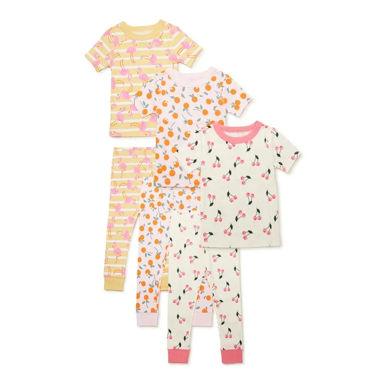 Wonder Nation Toddler Girls Cotton Tight Fit Pajama Set, 6-Piece, Sizes 12M-5T | Walmart (US)