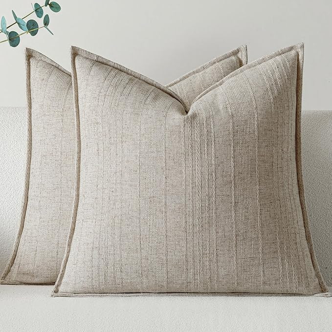 a moment Linen Pillow Covers Set of 2,Boho Farmhouse Throw Pillowcases Neutral Textured Decorativ... | Amazon (US)