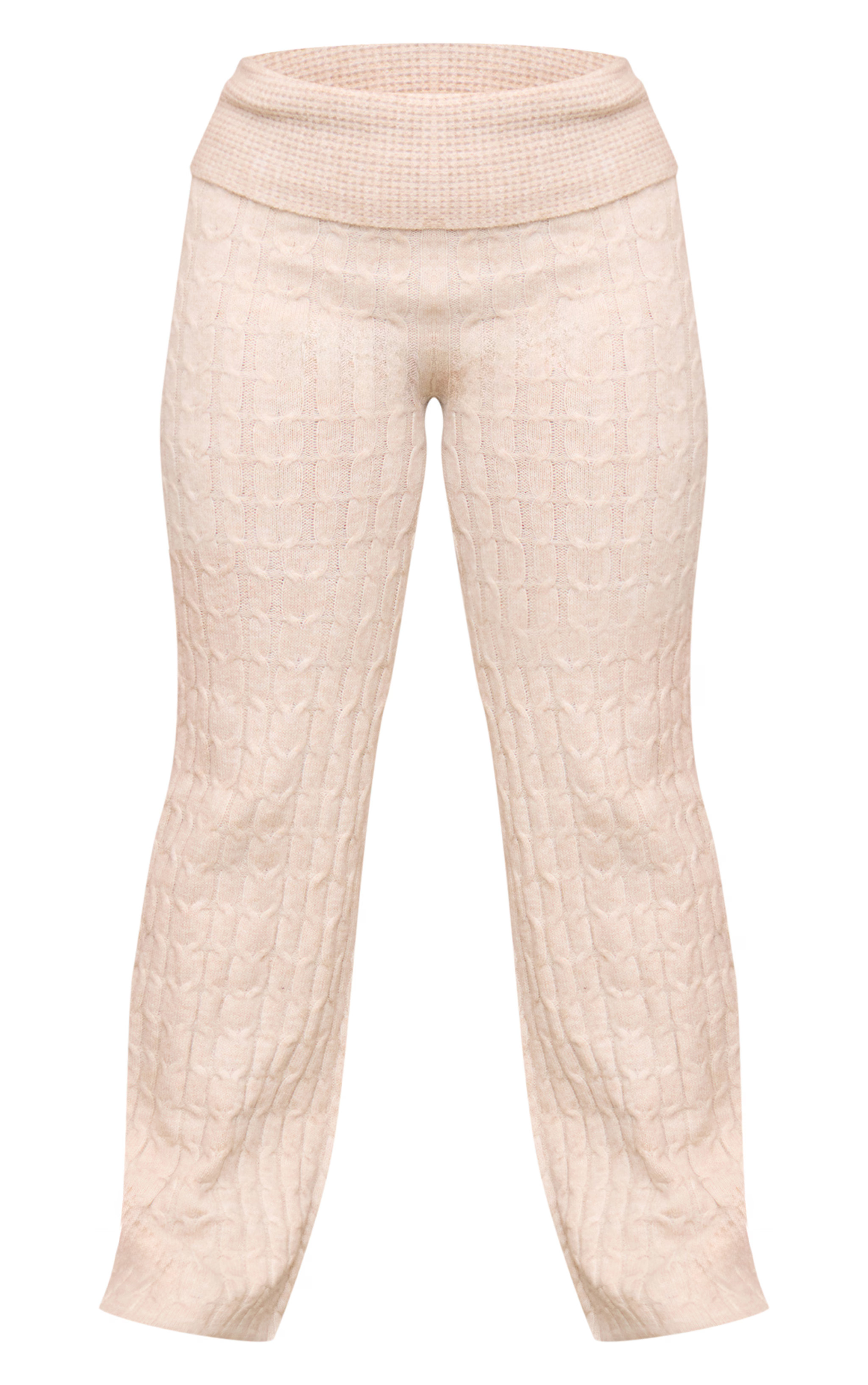 Plus Oatmeal Marl Textured Foldover Pants | PrettyLittleThing US