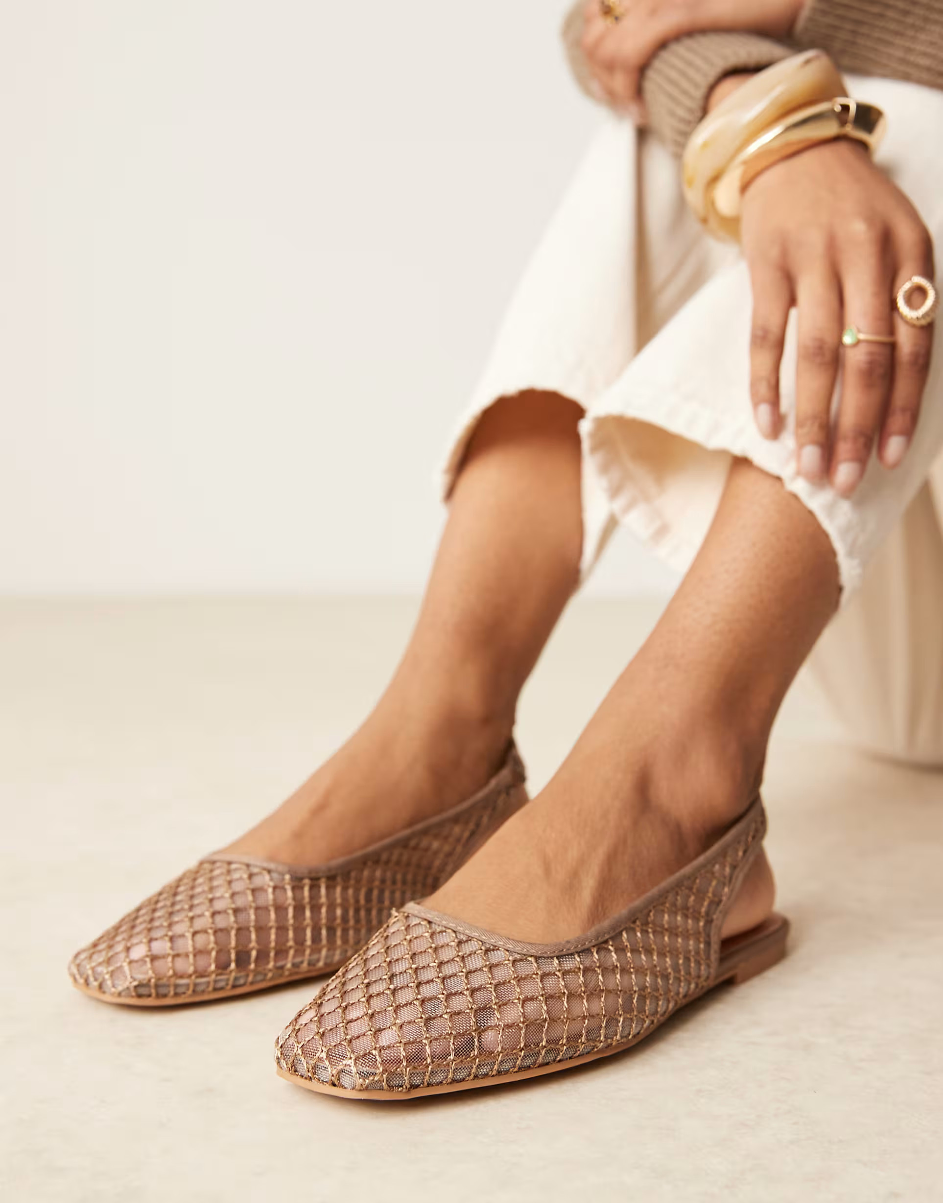 ASOS DESIGN Lisse round-toe slingback ballet in taupe weave | ASOS (Global)