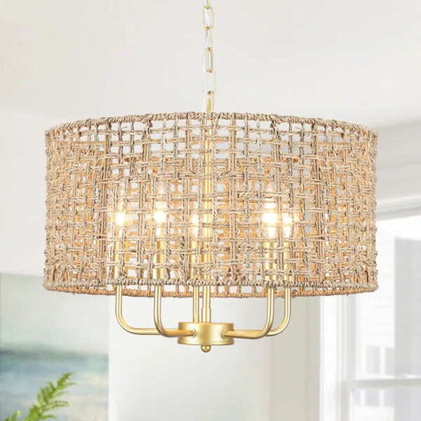 Ekkehard 5 - Light Dimmable Drum Chandelier Natural Rattan Bohemian Pendant | Wayfair North America