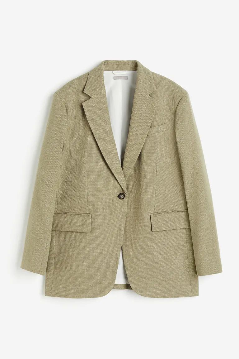 Oversized Blazer - Long sleeve - Regular length - Light khaki green - Ladies | H&M US | H&M (US + CA)
