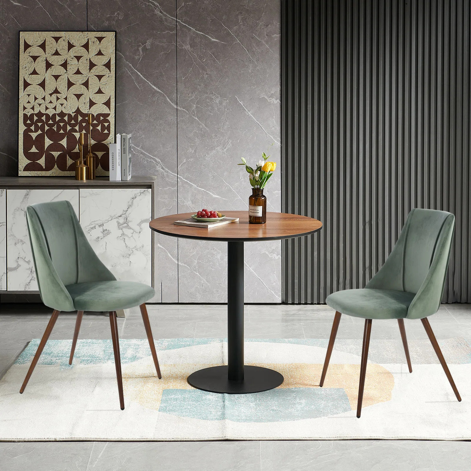 Mercer41 Compact 3-Piece Dining Set For Small Spaces, Round Dining Table With 2 Velvet Dining Cha... | Wayfair North America