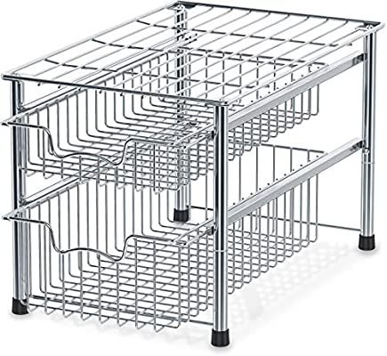 SimpleHouseware Stackable 2 Tier Sliding Basket Organizer Drawer, Chrome | Amazon (US)