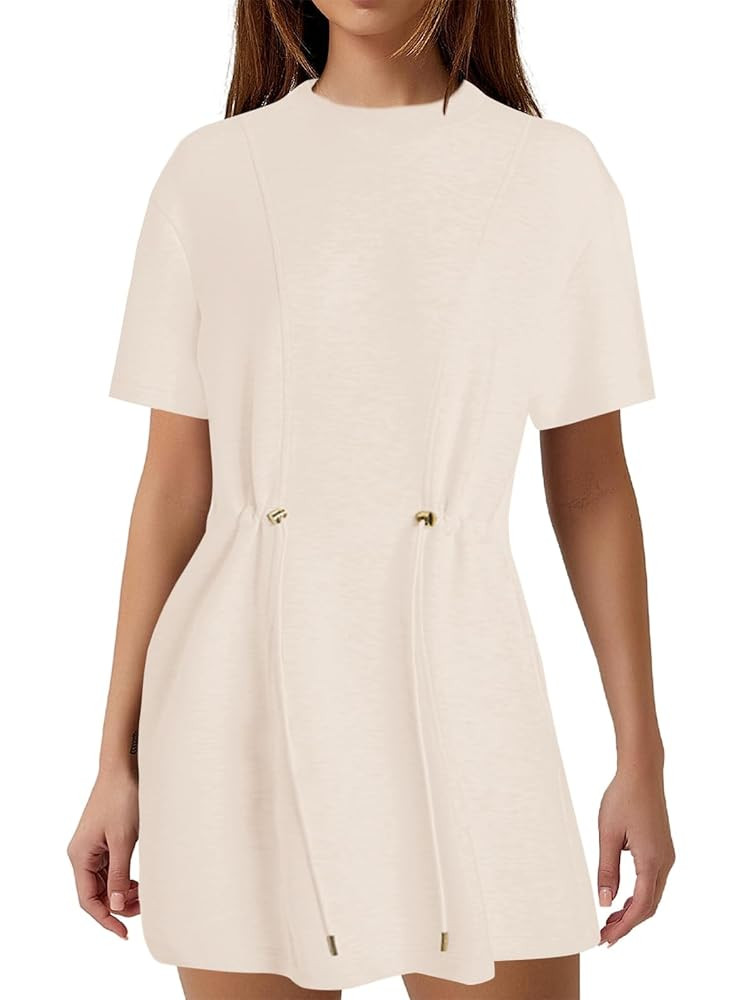 MISSACTIVER Women Summer Mini Dress Crew Neck Short Sleeve T Shirt Dress Casual Elastic Waist Sho... | Amazon (US)