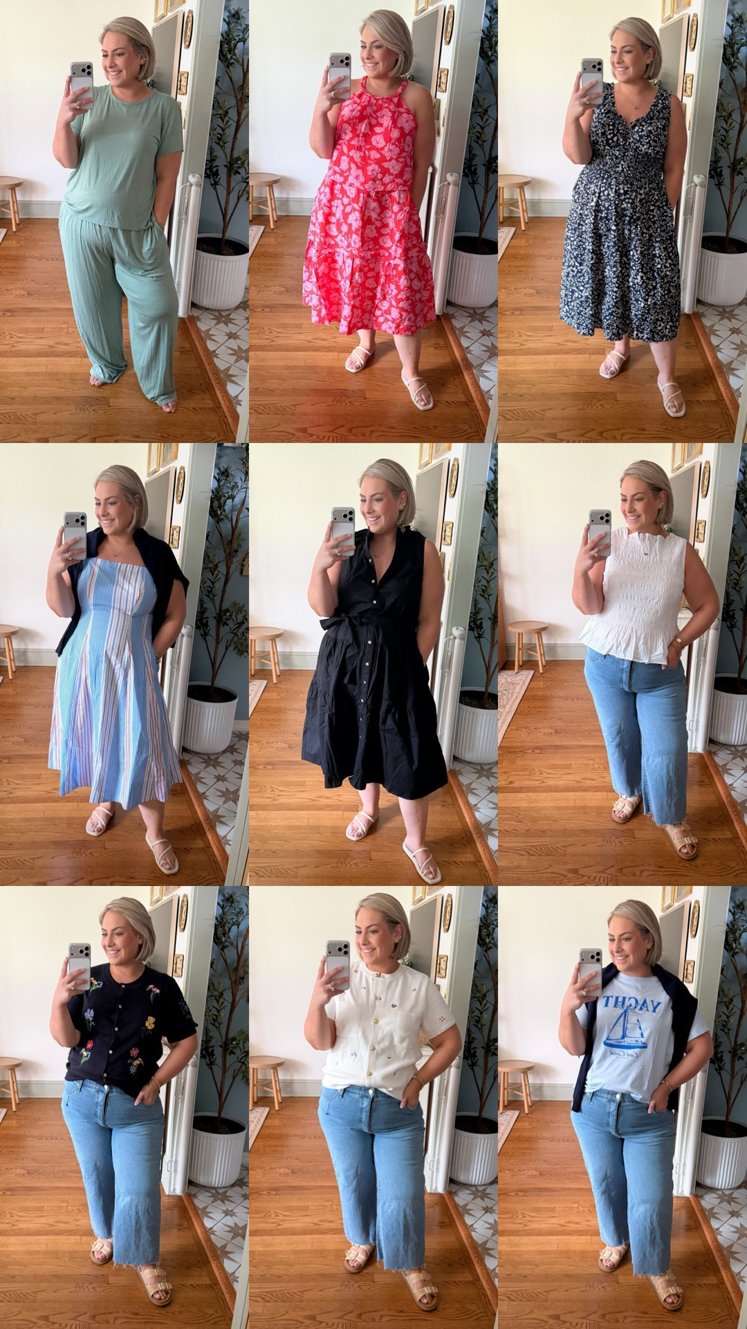 These are selling QUICK! So many cute new Walmart arrivals 😍
Green set: 2X in both 
Pink dress: XXL could do the XL
Blue floral dress: 0X
Stripe Dress: XL
Black Dress: 0X
White top: XXL
Jeans: 20
Flower sweater: XXL
White sweater: XXL
Tee: XXL

#LTKmomlife #LTKPlusSize