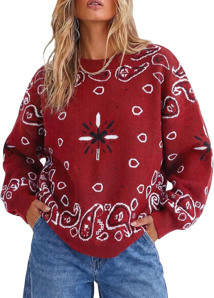Flowyair Sweaters for Women Fall 2026 Long Sleeve Bandana Knit Pullover | Amazon (US)