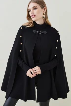 Faux Fur Collar Knitted Cape | Karen Millen US