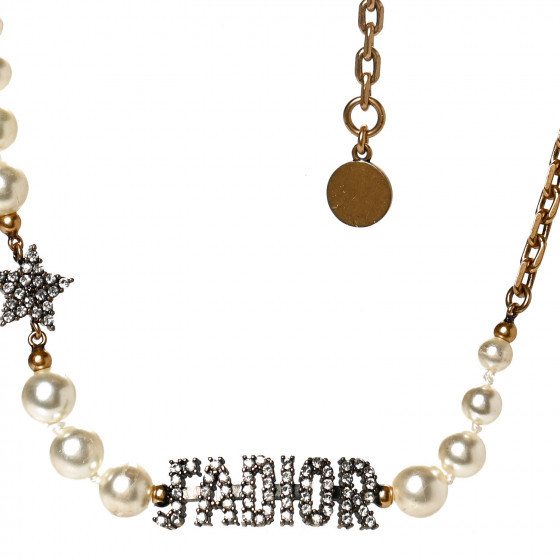 CHRISTIAN DIOR Metal Pearl Crystal J'Adior Choker Necklace Antique Gold | Fashionphile