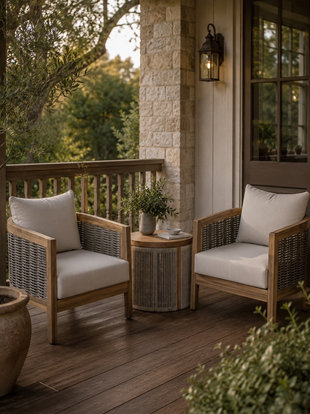 Cozy Porch Evenings 🌿✨

This little porch setup is the definition of relaxed luxury 🤍 The warm wood tones, woven textures, soft neutral cushions, and ambient lighting create such a calm and inviting outdoor retreat. It feels like the perfect spot for morning coffee, slow evenings, or catching golden hour after a long day ✨

Linking all my favorite patio chairs and outdoor decor finds on LTK 🌿

Follow @farmtotablecreations on Instagram for more cozy outdoor spaces and elevated home inspiration ✨

#LTKHome #PorchDecor #OutdoorLiving #ModernFarmhouse #PatioInspo #CozyHome #OutdoorFurniture #NeutralDecor #BackyardGoals #HomeInspo #OutdoorStyling #EuropeanFarmhouse #FrontPorchGoals #LTKStyle #PatioDecor

#LTKSeasonal #LTKHome #LTKSaleAlert