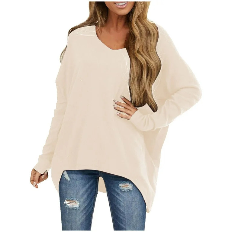 Scyoekwg Fall Long Sleeve Shirts for Womens Comfy Pullover 2022 Fashion Round Neck Off Shoulder T... | Walmart (US)