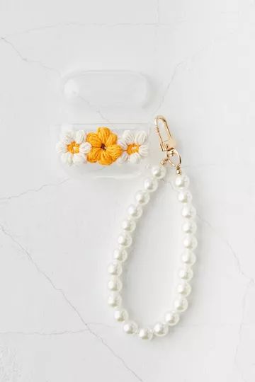 UO Floral & Pearl AirPods Case With Strap | Urban Outfitters (US and RoW)