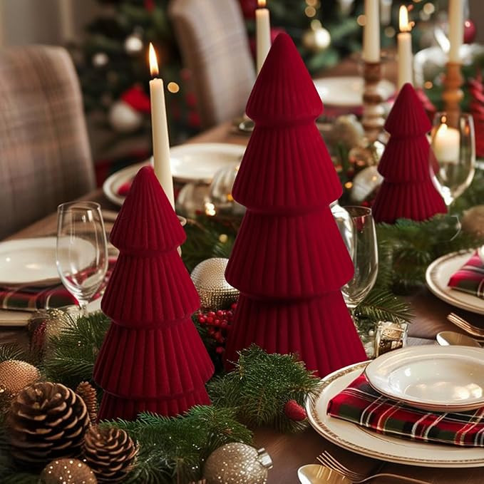 Christmas Decorations - Set of 3 Velvet Ceramic Christmas Trees - Modern Cone Indoor Christmas De... | Amazon (US)