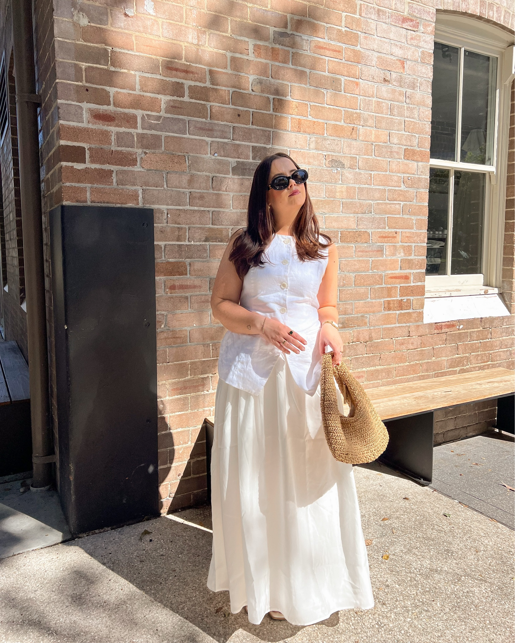 Dissh white linen vest: size 12
Atmos&Here white maxi skirt: size 12
Mango bag (sold out currently, I’ve linked the exact one so you can sign up for restock notifications, plus some similar options)
Celine sunglasses 

#LTKmidsize #LTKaustralia #LTKsummer