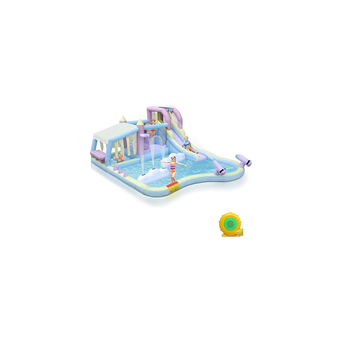 Inflatable Bounce House With Water Slide, W/Cloud Spray Water And 750W Air Blower | Wayfair North America
