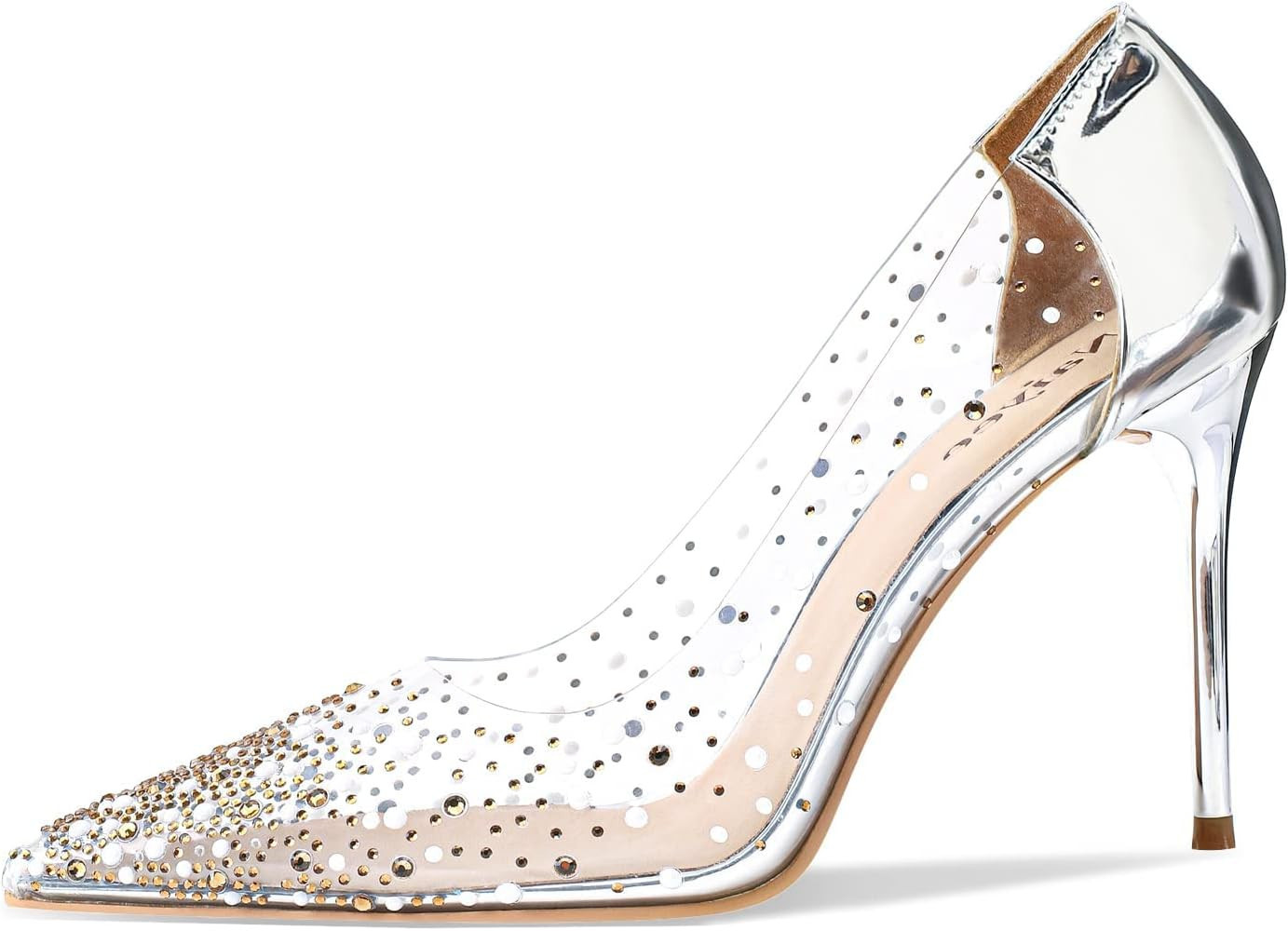 Naiyee Women's High Stiletto Heel, PVC Pumps Crystal Rhinestones 100mm Clear Heels Closed Pointed... | Amazon (US)