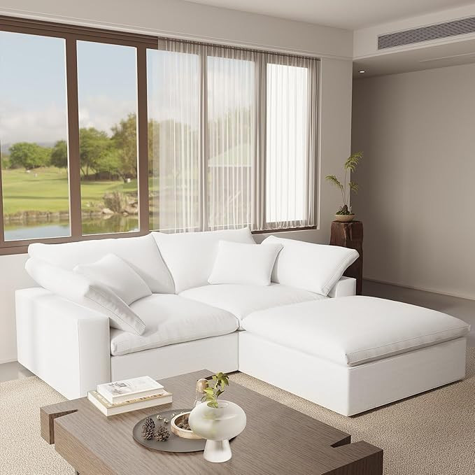 Modular Sectional Sofa Cloud Couch,Down Filled Comfy Cloud Modern Sofa,White Linen L Shape Oversi... | Amazon (US)