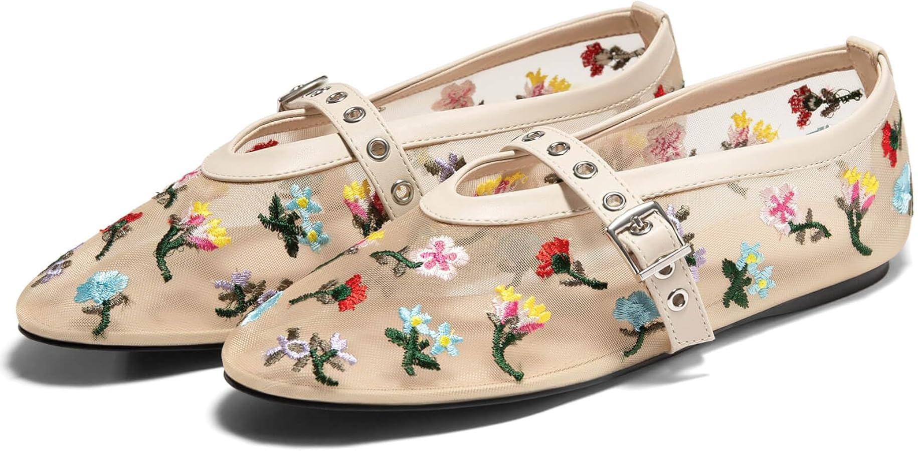 Coutgo Womens Mesh Ballet Flats Mary Jane Fishnet Ballerina Buckle Strap Comfortable Causal Dress... | Amazon (US)