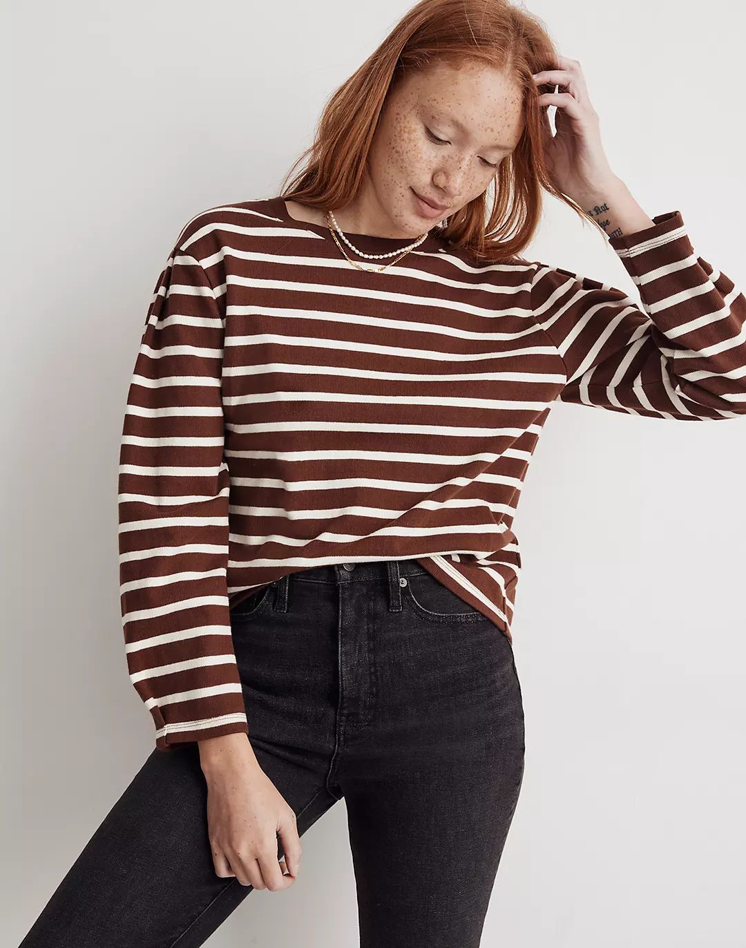 Pleated Long-Sleeve Tee in Stripe | Madewell