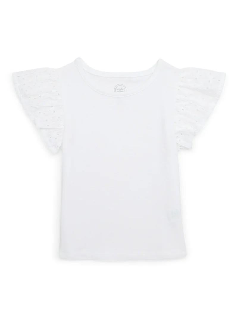 Wonder Nation Girls Eyelet Sleeve Top, Sizes 4-18 & Plus | Walmart (US)