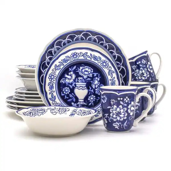 Euro Ceramica Blue Garden 16 Piece Dinnerware Set (Service for 4) - Bed Bath & Beyond - 21022451 | Bed Bath & Beyond