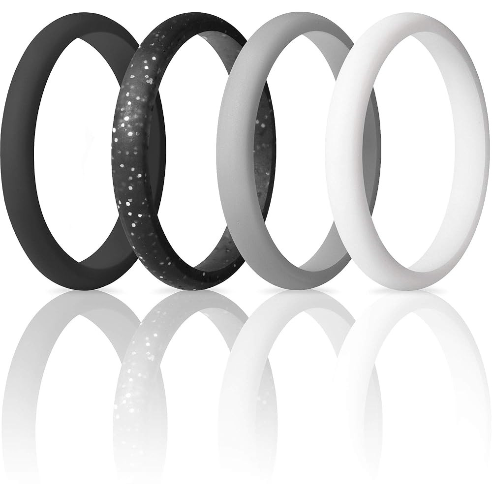 ThunderFit Stackable Silicone Wedding Rings for Women, Thin Rubber Engagement Bands 2.5mm Wide 1.... | Amazon (US)