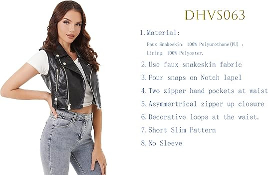 DIASHINY Faux Leather Vest For Women Lapel Sleeveless Moto Slim Fit PU Motorcycle Biker Waistcoat | Amazon (US)