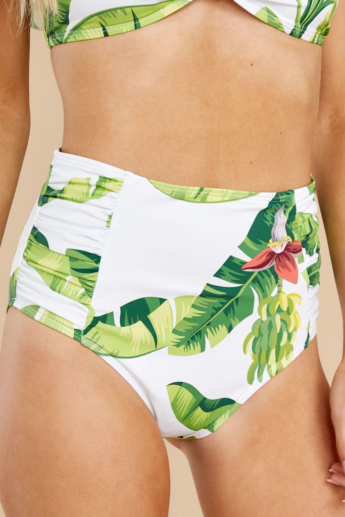 From The Cove White And Green Tropical Print Bikini Bottoms | Red Dress 