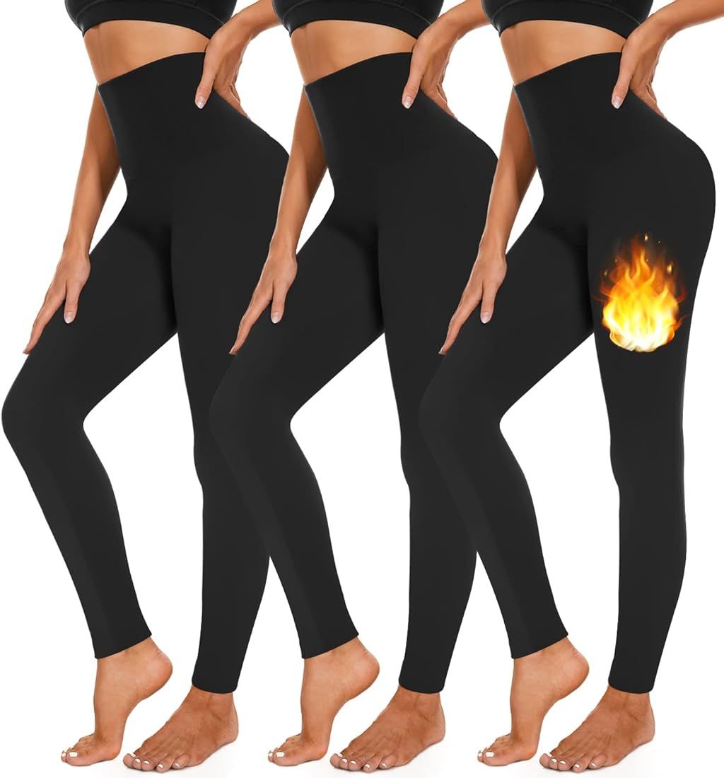 3 Pack Fleece Lined Leggings Women High Waisted Warm Winter Yoga Pants for Women Thermal Running ... | Amazon (US)