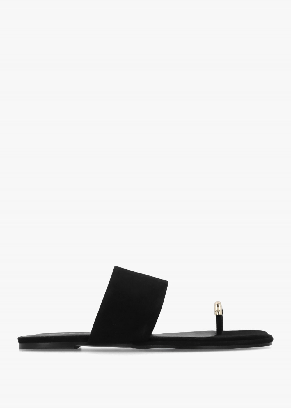 Eloop Black Suede Ring Toe Post Flat Sandals | Daniel Footwear (UK)
