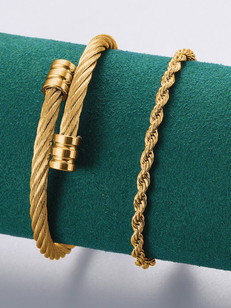 2pcs/set Fashion Stainless Steel Twist Detail Bracelet For Men For Daily Life
       
           ... | SHEIN