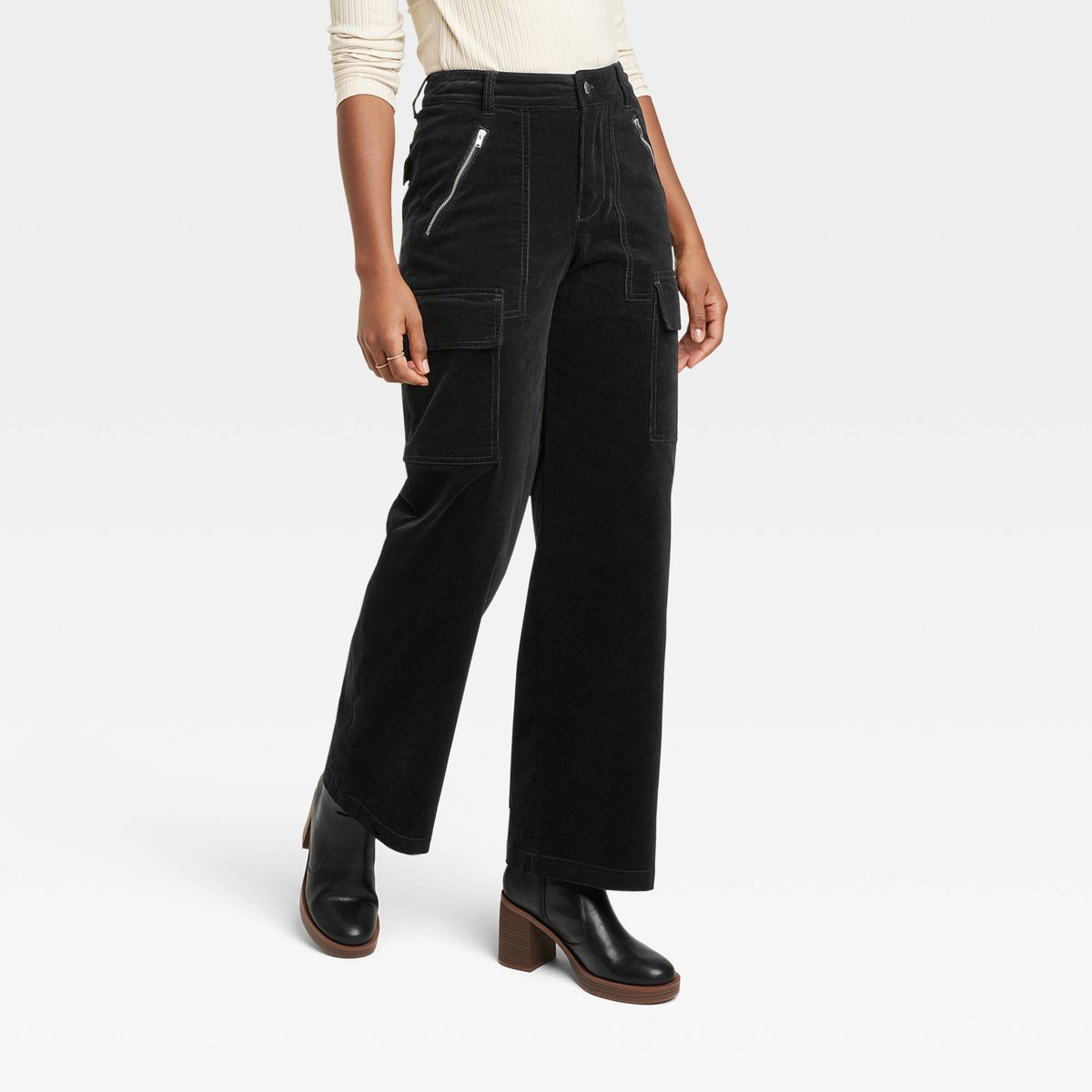 Women's High-Rise Straight Leg Corduroy Cargo Pants - Universal Thread™ Black 4 | Target
