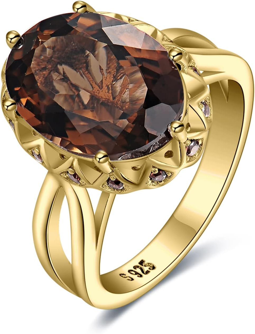 JewelryPalace Huge Oval Shape 5.7ct Genuine Smoky Quartz Cocktail Rings for Her, 14K White Yellow Rose Gold Plated 925 Sterling Silver Ring for Women, Natural Gemstone Jewelry Sets Rings | Amazon (US)