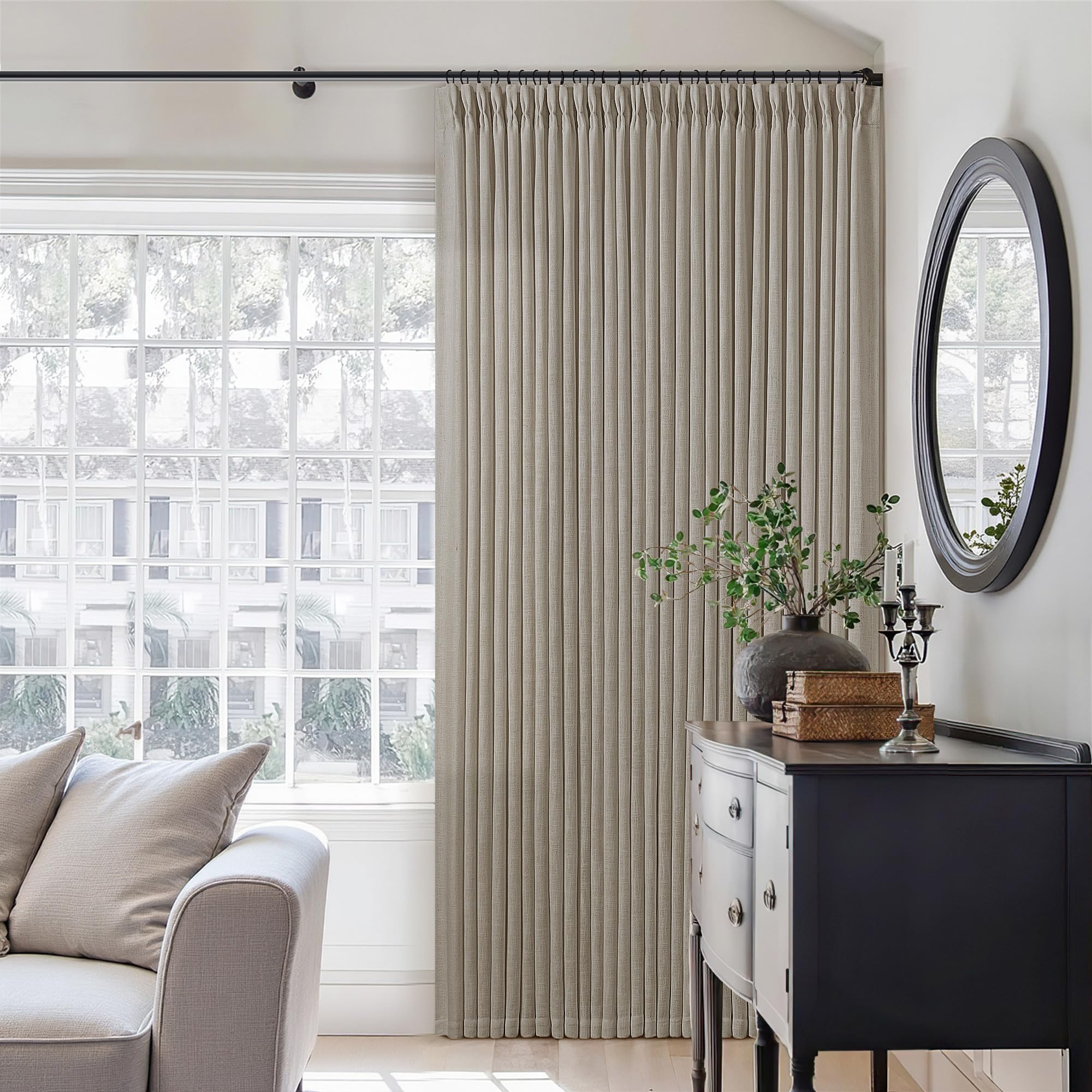 Extra Wide Taupe Linen Curtain 96 Inches Long 70 Inch Wide for Living Dining Room Pinch Pleated D... | Amazon (US)