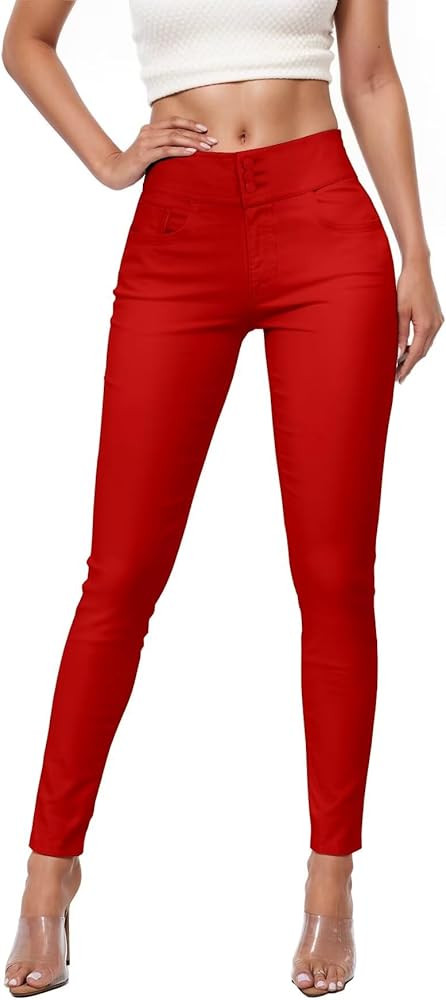 Hybrid & Company Womens Hyper Ultra Stretch Comfy Skinny Leg 3 Button Wide Waist Work Casual Pant... | Amazon (US)